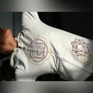 Athleta Muladhara Yoga Zen Hoodie Full Zip Cream Burgundy‎ Gold- Mediun